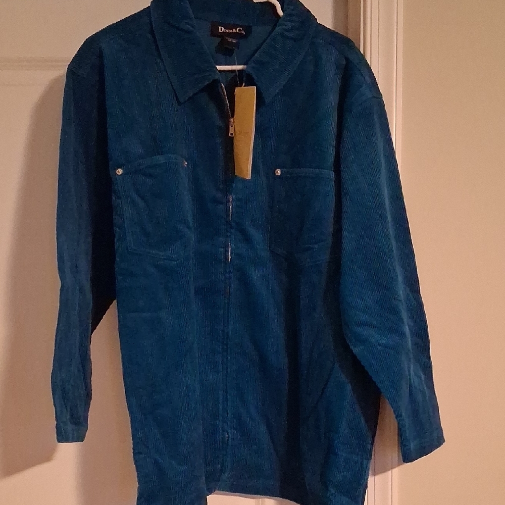 Denim&Co Teal Corduroy Zip-Up Shirt Jacket - Picture 2 of 2